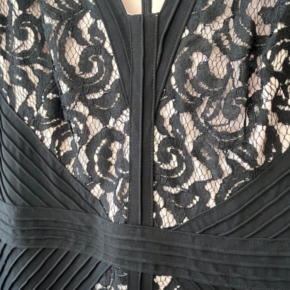 Tadashi Shoji Fit and Flare Black/Blush Stretch Lace Dress Sz 14 - Picture 6 of 8